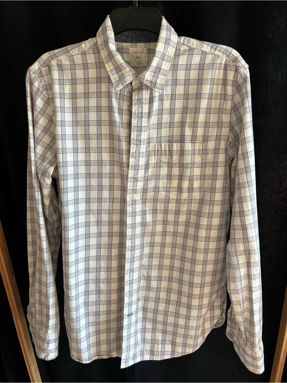 GAP Men's White Button-Down Shirt with Blue & Red Plaid